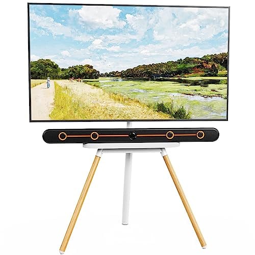 PUTORSEN TV Ständer im Staffelei Design, Fernsehständer für 43-65 Zoll, höhenverstellbarer TV Stand Bodenständer mit Holztablett, Max VESA 400x400mm,Tragkraft 35KG