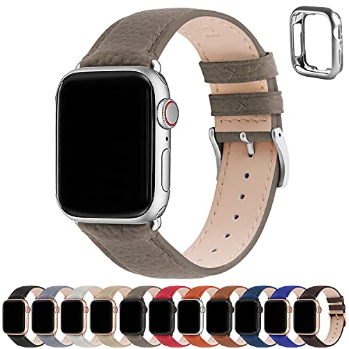 Fullmosa Correa para Apple Watch, Correas de Cuero Genuino Compatible con Apple Watch SE Series 8 Series 7/6/5/4/3/2/1/Se/Se2, Elefante Gris + hebilla de Plata,38mm/40mm/41mm