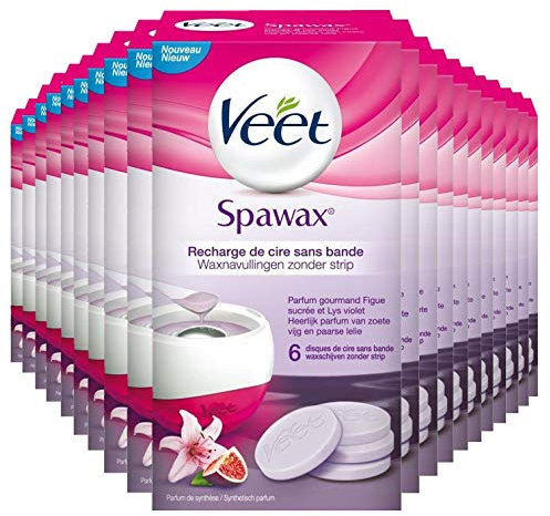Veet Spawax Recharges de Cire Epilation sans Bandes - Jambes, Maillot, Aisselles, Bras - Figue Sucrée et Lys Violet (120 Disques)