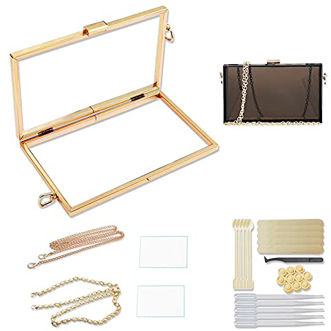 MUFUN Harz-Formen Zubehör, rechteckige Shaker-Clutch-Tasche Silikonform verwendet für DIY Handtasche Harz Kupplung Form Metall Legierung Rahmen Kreieren Sie Ihre einzigartige mit 26 Stück Werkzeugen
