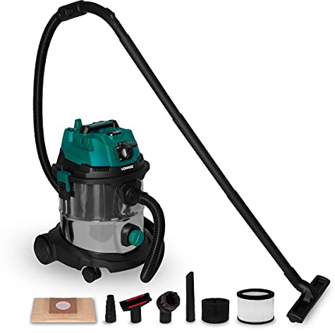VONROC Profi Nass und Trockensauger - Nasssauger, Industriesauger trocken und nass - Werkstattsauger 1400W - integrierte Steckdose - 20L Tank - 3m Schlauchlänge - inklusive Zubehör