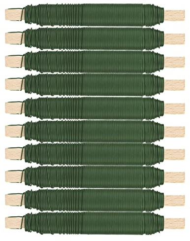 Inter Flowers GmbH Wickeldraht Sets -Bindedraht auf Holz gewickelt - Basteldraht Rostfrei Größen/Material Pflanzendraht Blumenwickeldraht Floristik Blumendraht (10, Grün Lackiert 0,65 mm / 38 m)