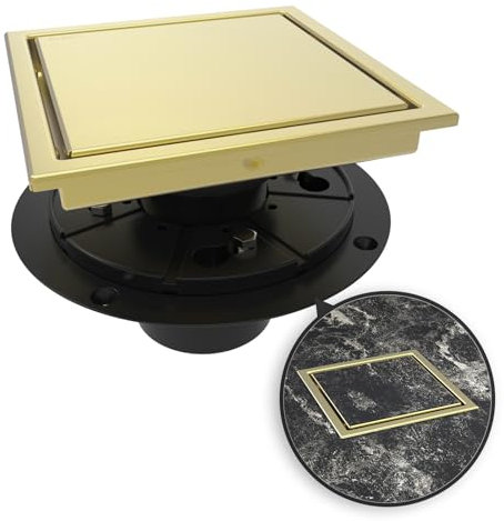 WEBANG 6 Inch Square Shower Drain Gold Floor Drain with Flange Reversible 2-in-1 Cover Tile Insert Grate Removable SUS304 Stainless Steel CUPC Certified Brushed Gold