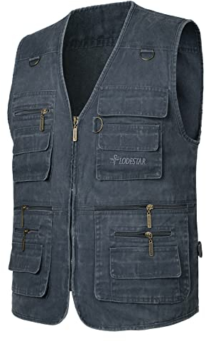 Yukirtiq Herren Angeln Weste ärmellos Freizeit Jagd Herrenwesten Sommer Trekking Wander Weste Reporterwesten Safari Weste mit Vielen Taschen, Blau, L