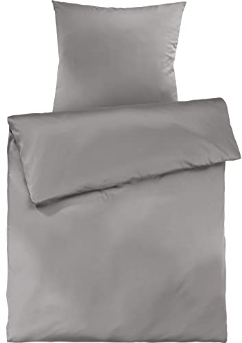 Pure Label Mako Satin Bettwäsche hellgrau 155x220 cm mit Kissenbezug 80x80 cm aus 100% Baumwolle - Traumhaft weiches Mako Satin Bettwäsche Set in Uni