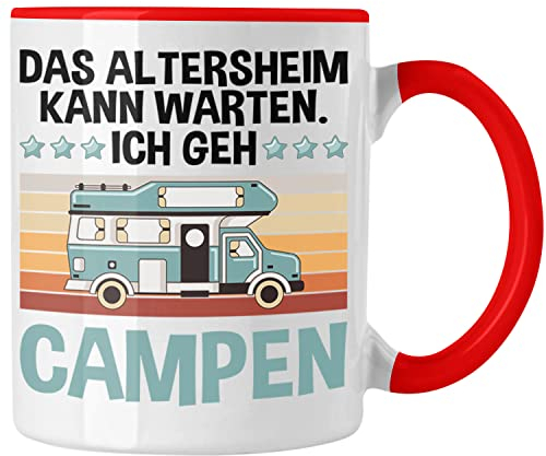 Trendation - Wohnwagen Camper Tasse Geschenke Wohnmobil für Männer Campingwagen Geschenkidee Zubehör Camping Opa Oma Rentner Lustig Grafik Altersheim kann warten (Rot)