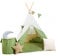 Rainbow Kids Tipi Zelt für Kinder | Baumwollsegeltuch Tippi Kinderzelt, Mehrere Muster und Farben mit und ohne Spielzubehör für Outdoor- und Indoor-Kinderspaß (Grüner Wolf, mit Zubehör)