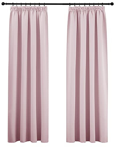 PONY DANCE Kräuselband Vorhänge Kinderzimmer 2er Set H 260 x B 140 cm Verdunkelnde Gardinen für Gardinenschiene Verdunkelungsvorhang Thermogardine Wärmeisolierend, Hellpink