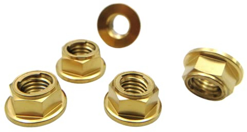 RISON Titanium Mutter Titan Flansch Vollmetall Kontermutter M5x0.8mm Titan Kettenradmutter GR5 Sicherungsmutter golden 6AL4V Titanflansch-Sicherungsmutter 5 Stück