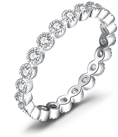 JewelryPalace Modeschmuck Klassisch Zirkonia Band Ring Damen, Hochzeitsringe Damenring Silber 925 Trauringe Eheringe für Frauen, Vorsteckring Stapelring Eternity Ring Bandring Schmal, Ringe Set 59
