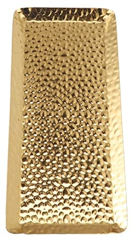 25x11cm Hammered Stainless Steel Rectangular, Decorative Tray, Bathroom Counter, Vanity Tray, Kitchen Counter Storage, Hand Hammered Platter (Gold)