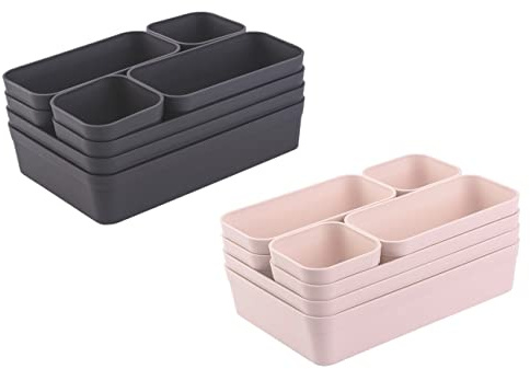 Engelland - Schubladen-Organizer Set, 16-teilig, Farbmix: Anthrazit/Rosa, frei verstellbar, Aufbewahrungs-Box, Einteiler, Trenn-System, Utensilien, Stauraum, Haushalt, Kunststoff, BPA-frei