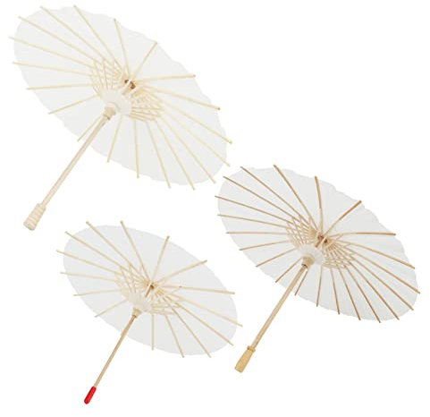Parapluie en Papier Blanc, 3Pcs 20/30/40cm Parasol Peint à la Main Parapluie de Mariage Chinois Fait à la Main Parapluie Décoratif Japonais avec Poignée en Bûche pour Photo Cosplay