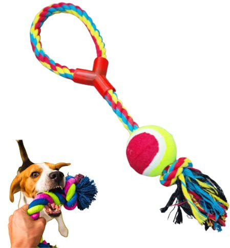 Interactive Tennis Ball and Rope Toy for Dogs Perfect for Fetch and Tug of War Indoor/Outdoor Durable Non-Toxic Pet Toy