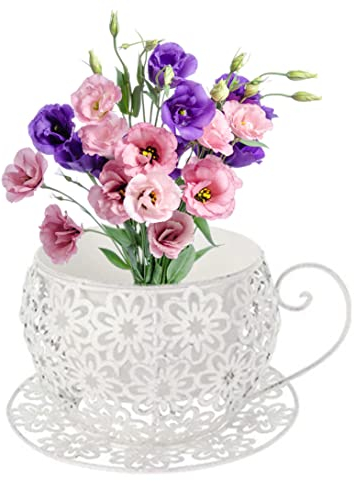 Pots de fleurs, pots de fleurs soucoupe à café tasse à thé jardinière jardinière vintage support de plantes succulentes blanc