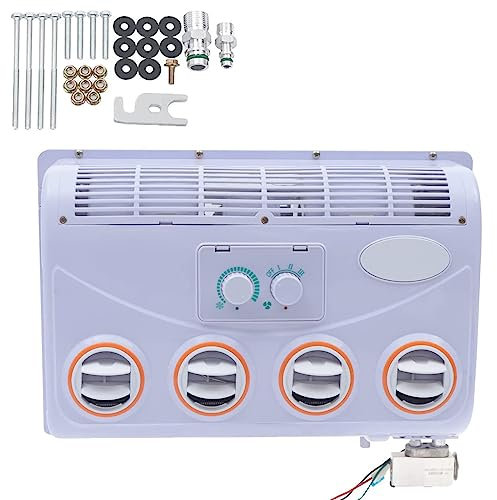 ELOMAS 12V/24V RV Aire Acondicionado Evaporador Conjunto,Aire Acondicionado Set 360° Evaporador para Coche,Caravana,Camión,Autobús,Autocaravana,32 Núcleos de Aluminio,Válvula de Expansión Tipo H,12V