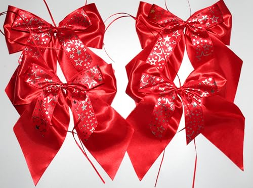 CaPiSo 4 Stück Stoffschleife Satinschleife 20x25 cm Geschenkschleife Dekoschleife Satin Schleife Geburtstag Weihnachten Weihnachtsbaum Baumschleife Weihnachten Rot (End 06)