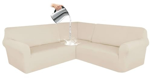 CLGTY Wasserdicht Sofabezug Ecksofa, 3 Stücke Bezug Für Ecksofas L-Form Sofa Bezug Eckcouch Antirutsch Sofahusse Für Wohnzimmer-Beige-7 Sitzer