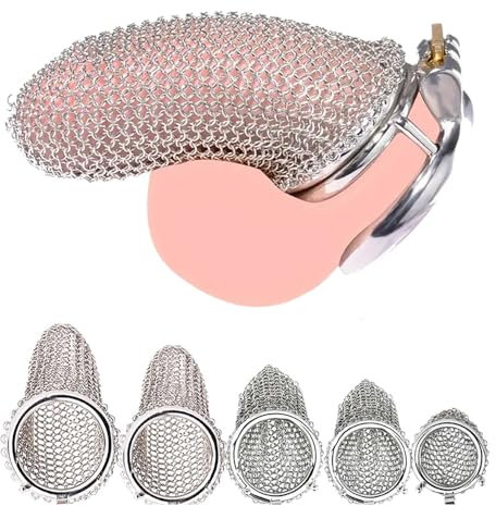 Guspiun SM Edelstahl Peniskäfig Atmungsaktiver Mesh Peniskäfig Bondage Penis 5 Größen Auswahl Mann Metall Keuschheitsgürtel Extrem Erotik Keuschheits Sexspielzeug (L, Bogenring 45mm)