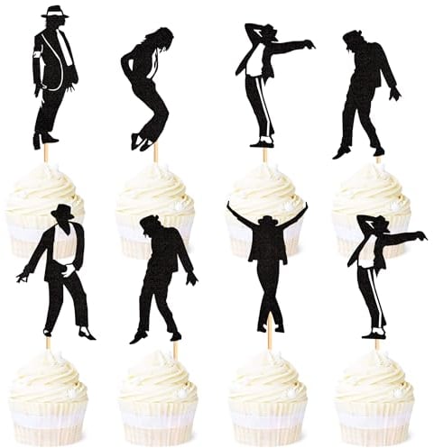 Blumomon 30 Stück Jazz Tänzer Cupcake Toppers schwarz Glitter Michael Cupcake Picks Musik Tänzer Cupcake Picks für Musik Thema Geburtstag Party Kuchen Dekorationen Zubehör