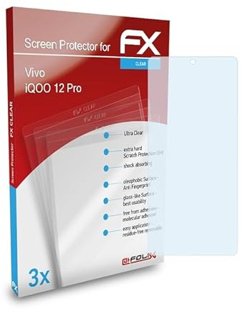 atFoliX Schutzfolie kompatibel mit iQOO 12 Pro Folie, ultraklare FX Displayschutzfolie (3X)