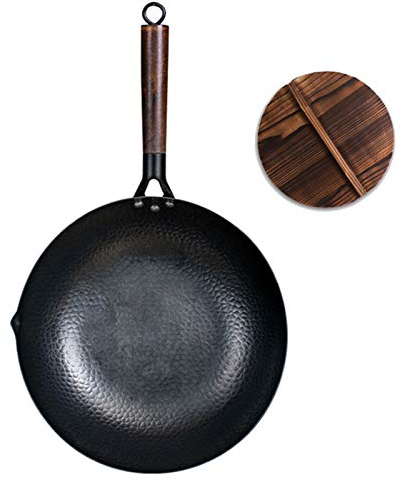 Wok de Hierro Utensilios de Cocina Tradicionales Wok de Hierro Sartén Antiadherente Sartén sin Recubrimiento (Tamaño: Wok con Tapa)