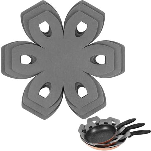 BYKITCHEN Pan Protectors for Stacking, Gray Saucepan Protectors, 6PCS and 3 Different Sizes, Pan Separators in Kitchen Cupboard