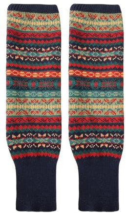 OAAO Women's Leg Warmers, Wool Knitted, Ethnic Striped, Fashion Accessories, Warm Boot Socks, Suitable For Winter Outdoor Sports, Navy Blue, One Size