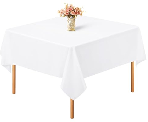 Teruntrue 1 Pack weiße Tischdecke für kleinen quadratischen Tisch, 52 x 52 Zoll Polyester Stoff Tischtuch knitterfrei waschbar Tischabdeckung für Hochzeit, Geburtstag, Party, Bankette