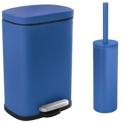 Spirella - Set Poubelle à Pédale + Brosse WC en Acier AKIRA - Fermeture Douce Easy-Close, Anti Trace de Doigts - 21,4 x 17,6 x 30 cm - 5L - Bleu Roi Mat