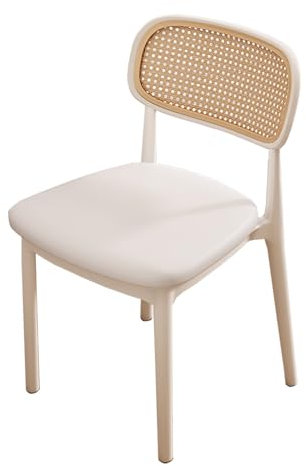 Chaises de salle à manger en rotin 1 pièce, chaises modernes du milieu du siècle avec dossier incurvé, chaises de cuisine, chaise d'appoint avec pieds en métal, chaises sans accoudoirs, blanc