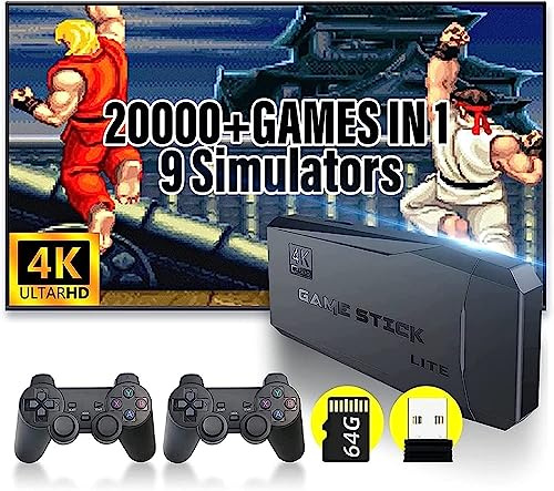 ZQJYMXY Nostalgia Stick Game - Console de jeu rétro ultime, plus de 20 000 jeux, 9 émulateurs classiques, sortie HDMI 4K, double contrôleur sans fil 2,4 G
