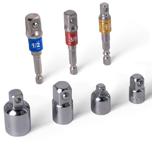 Tycoonest 7Pcs Impact Socket Adapter and Reducer Set, Extension Drill Bit with Holder, 1/4 3/8 1/2 Drive Converter Set for Impact Driver Conversions