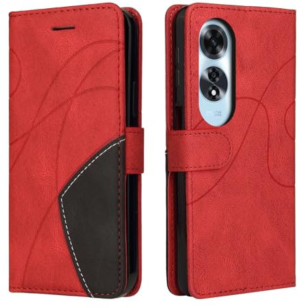 CXTCASE Funda Cartera para OPPO A60 4G, Función Kickstand, Cubre con Tapa, Funda Móvil Carcasa PU Cuero, Rojo