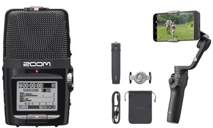 Zoom H2n Stereo/Surround-Sound Portable Recorder, 5 Built-In Microphones, X/Y, Mid-Side & DJI OSMO Mobile 6 Smartphone Stabilizer, in Three Axis for phones, Integrated Extensible Arm
