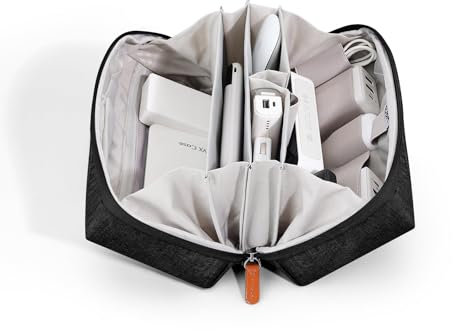 BUBM Electronic Organizer Accessory Tech Pouch for MacBook Charger, Cables, Hard Drive, Cords, Water-Resistant Storage Bag Slots for USB Adapter, Memory Card,Black