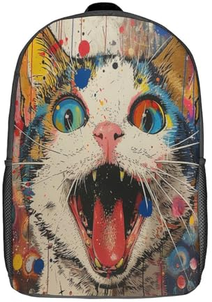 LYCREW Cute Cat Rucksack Mädchen TeenagerSchulrucksack Schultasche Junge Mädchen Rucksäcke Schulranzen Teenager Tagesrucksack Kinderrucksäcke 17inch