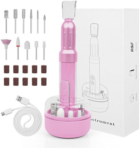 Electric Nail Files, 18000RPM 6 Adjustable Speed File - Professional Electric Nail Drill with 12 Drill Bits 60 Sanding Bands Pedicure Tools for Nail Art DIY, Home or Salon Use (Pink)