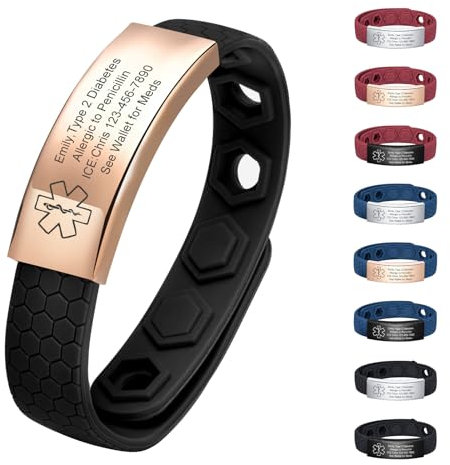 XUANPAI SOS Armband Notfallarmband Kinder Erwachsene - Personalisiertes Medizinische Notfallarmbänder mit Telefonnummer Bequemes Silikonarmband Medizinwarnung für Allergien Epilepsie Diabetes