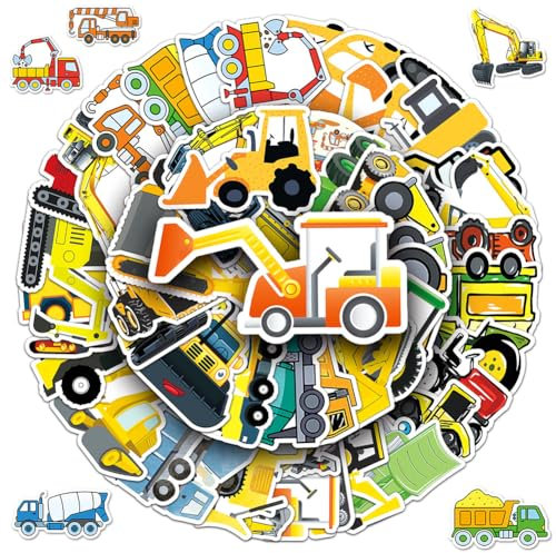 Bagger Sticker 2 X 50 Stück Set, Aufkleber Kinder Traktor Aufkleber Baustelle, Kinder Stickers Auto Baumaschinen Traktor, für Skateboard Laptop Mitgebsel Kindergeburtstag Gastgeschenke Party