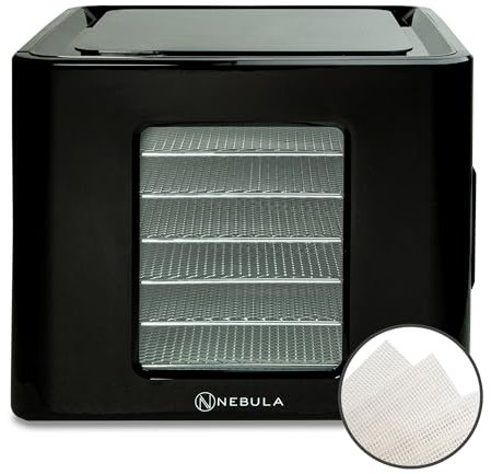 Nebula Food Dehydrator Bundle 400W with 6 Stainless Steel Trays and 6 Dehydrator Sheets, LED Touch Display Control, Adjustable Temperature 35-70°C, 48-Hour Timer, for Fruit, Veg, Meat, Herbs, Beef