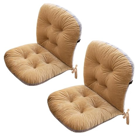 Generisch 2er Set Stuhlauflage Niedriglehner, Verdicken Weich Stuhlkissen Mit Rückenlehne Sitzkissen, Rückenkissen Mit Bänder, Polsterauflage Gartenstuhl Auflage fur Outdoor Küche,Khaki,2 Pack