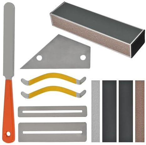 Sarini Set di Strumenti da liuteria da 11 Pezzi per Protezione della Tastiera, livellamento e levigatura dei Tasti, Inclusa Lima per coronamento dei Tasti della Chitarra e Leva dei Tasti