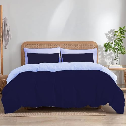 Ev Dekor Single Duvet Cover– Reversible Microfiber Pillowcase Navy/Blue
