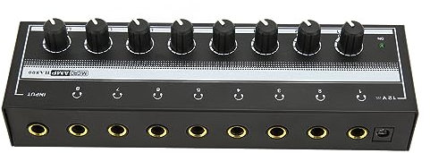 Amplificador de Auriculares Con Distribuidor Estéreo Portátil de 8 Canales, Control de Volumen y 1 Entrada