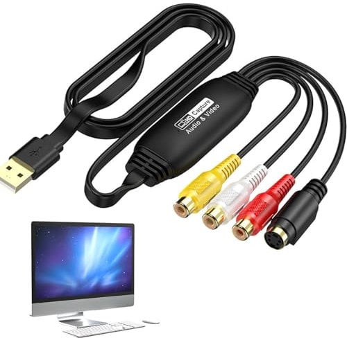 Convertitore Da Vhs a Digitale Scheda Acquisizione Video Usb 2.0 Scheda Acquisizione Video Con Adattatore Scart Av Scheda Acquisizione Audio Video Per Windows Xp/Vista/Win 11/10/7/8/8.1 e Mac Ecc