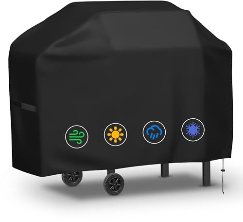 Funda Barbacoa Exterior Impermeable, Cubierta BBQ de Parrilla 420D Oxford Protector, Anti-Viento/Anti-Polvo/Anti-Humedad, Resistente al Desgarro/Agua/Lluvia/Nieve/Sol (145 * 61 * 117cm)