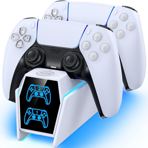 Cargador para PS5 Mando con Cable, Base de Carga para PS 5 Edge, 2,5H Carga para PS5 Mando Cargador para Playstation 5 Compatible con PS 5 Edge, Kits de Accesorios para Playstation 5, Blanco