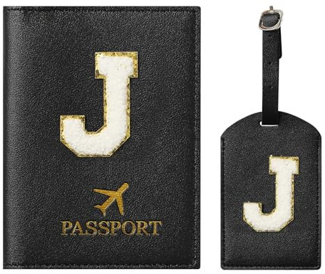 ZVRSUA - Custodia per passaporto e tag bagagli con lettere e patch, personalizzata, accessorio per bagaglio da viaggio, regalo molto carino per donne, adolescenti, ragazze, Nero , 14.5cm*10.5cm, Nero