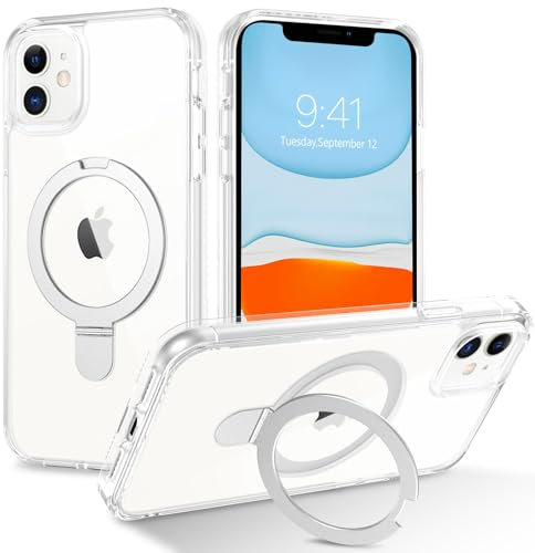 DUEDUE für iPhone 11 Hülle mit Unsichtbarem Ständer [Kompatibel mit Magsafe] Schützende, Stoßfeste Durchsichtige Klare Ring Handyhülle für iPhone 11 6,1 Transparent